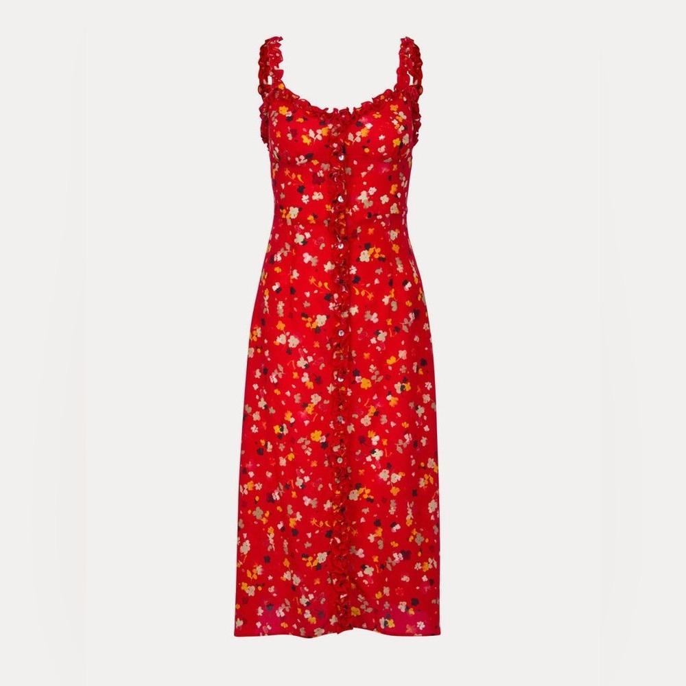 Realisation Par Dress Juliet Rouge Fleur Red red floral midi silk dress sz S